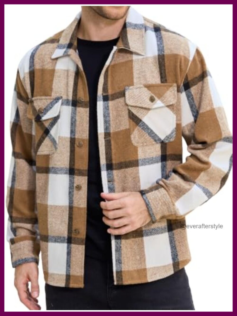Mens Flannel Shirt Jacket Cotton Blend Plaid Shacket Long Sleeve Button Down